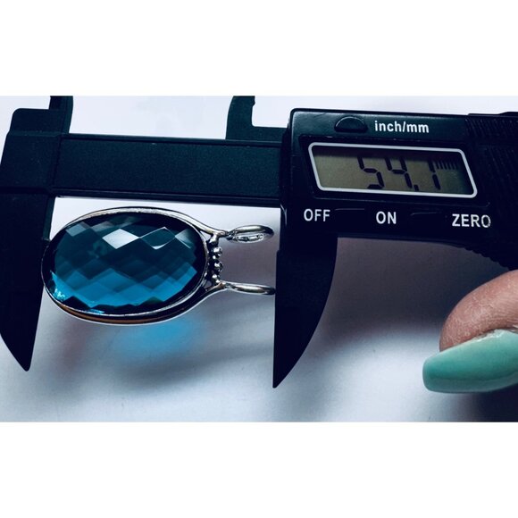 Estate 925 Sterling Silver Blue Faceted Oval Pendant Necklace 19.2g Large - Picture 7 of 9